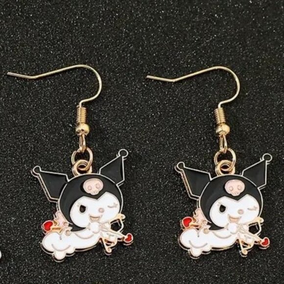 Earrings Kuromi Enamel Hello Kitty Love Cupid Dangle Sanrio Emo Scene Trendy Fun - Picture 2 of 2